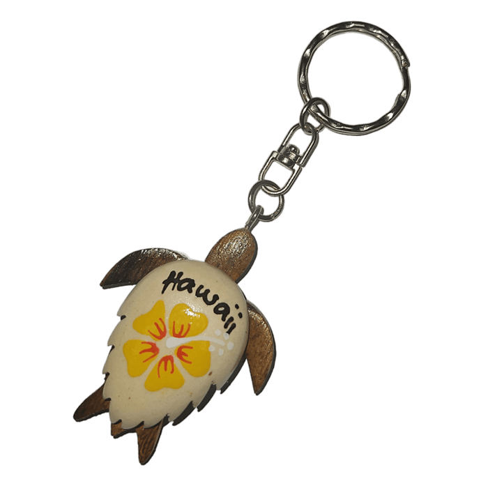 Hawaii Hibiscus Shell Wooden Honu Key Chains - Keychain - Leilanis Attic