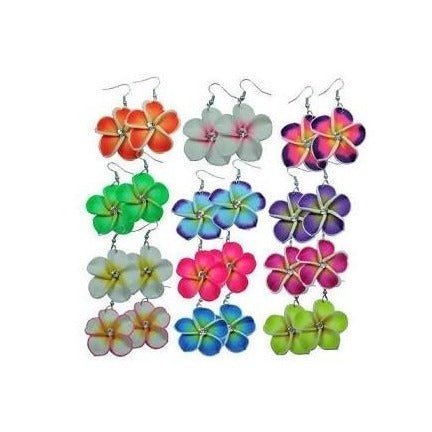 Large Fimo Plumeria and Crystal Drop Earrings - Jewelry - Leilanis Attic