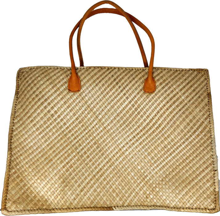 Lauhala Hand Bags with Leather Handle - Leilanis Attic