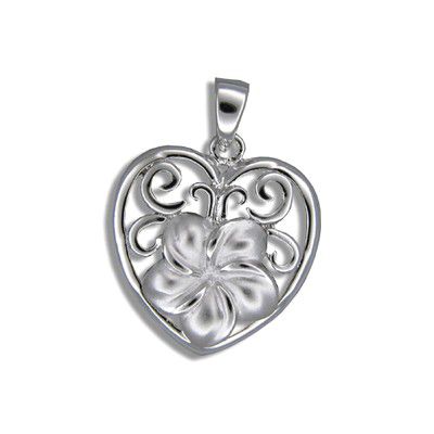 SS 12MM Plumeria in Heart Design Pendant - Jewelry - Leilanis Attic