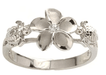 Dainty Sterling Silver Plumeria & Honu Ring with Clear CZ - Leilanis Attic