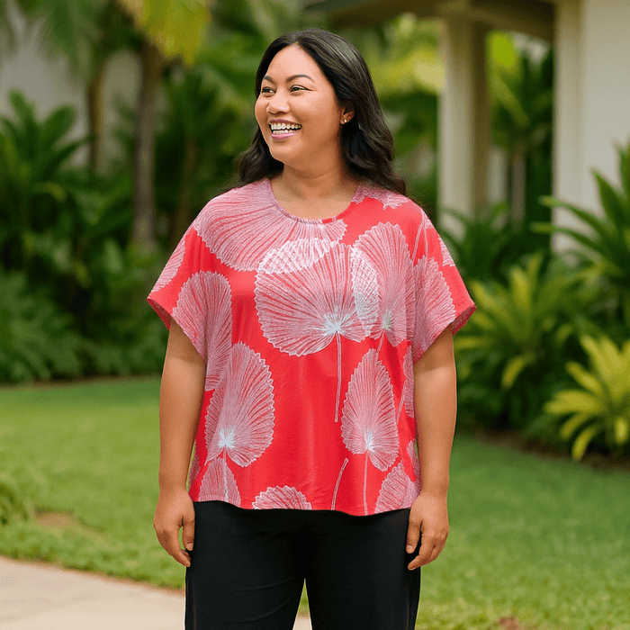 Comfortable Resort Blouse Top with Palm Leaf Loulu Print Muumuu Rainbow / DBA Princess Kaiulani Fashions