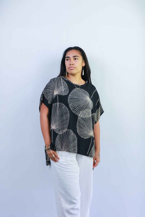 Comfortable Resort Blouse Top with Palm Leaf Loulu Print Muumuu Rainbow / DBA Princess Kaiulani Fashions