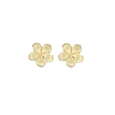 14kt Yellow Gold 10mm Plumeria Pierced Earrings - Jewelry - Leilanis Attic