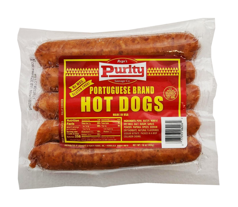 Purity Portuguese Brand Hot Dogs 16 oz Redondo's LLC