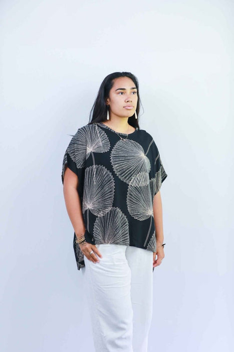 Comfortable Resort Blouse Top with Palm Leaf Loulu Print Muumuu Rainbow / DBA Princess Kaiulani Fashions