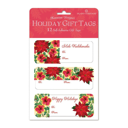 Adhesive Gift Tag 12-pk, Festive Hibiscus Cream Madden