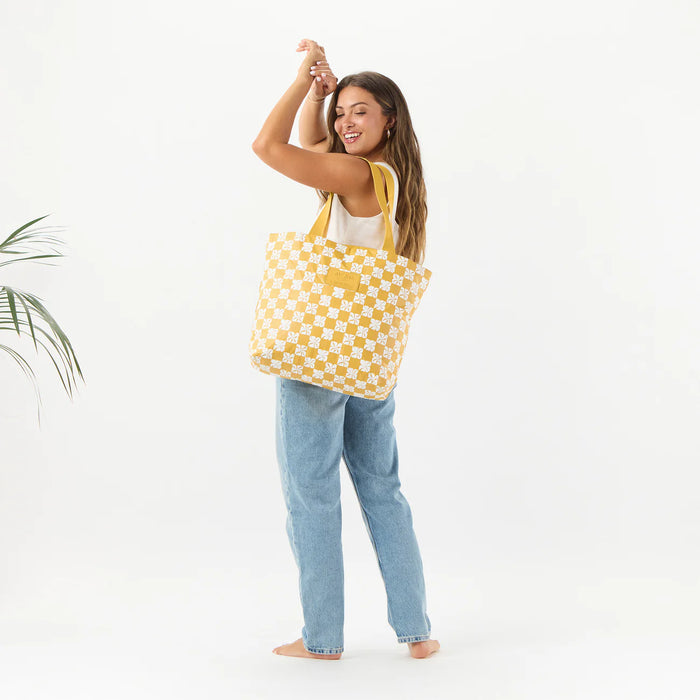 Aloha Collection "Pua Check" Day Tripper - Hot Mustard-Tote Bag-Leilanis Attic