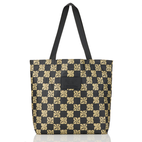 Aloha Collection "Pua Check" Reversible Tote - Frappe/Black-Tote Bag-Leilanis Attic