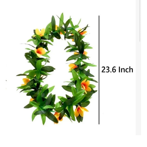 Artificial Silk Maile Leaf and Yellow/Orange Flower Lei DK Hawaiian Collection