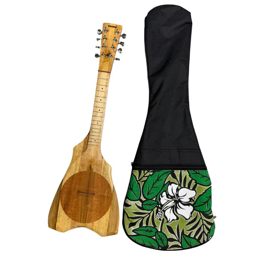 Tahitian Ukulele with a Green and White Floral Soft Bag
