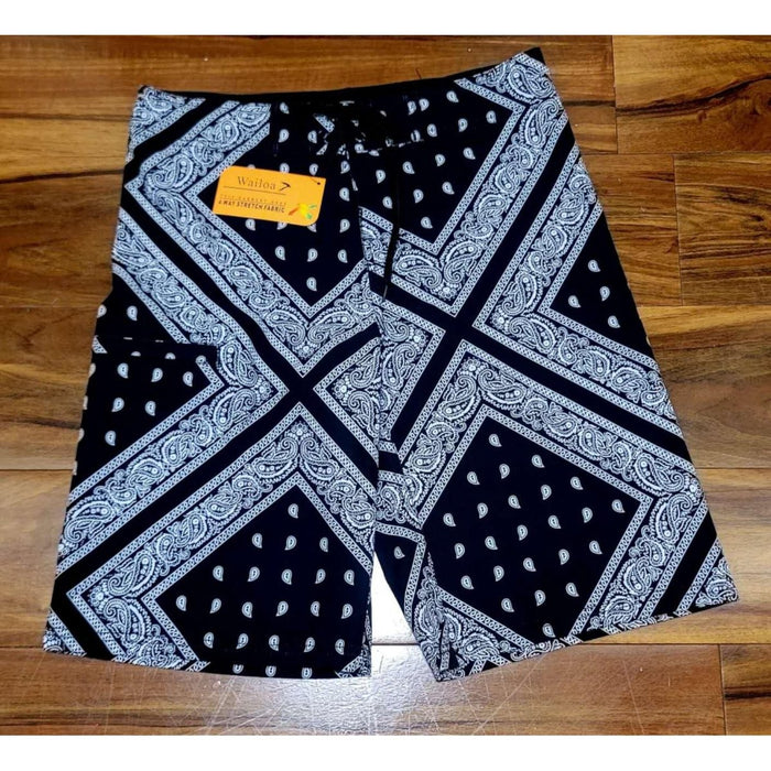 "Black Bandana" Board Short Men's 4 Way Stretch - Wailoa - Board Shorts - Mens