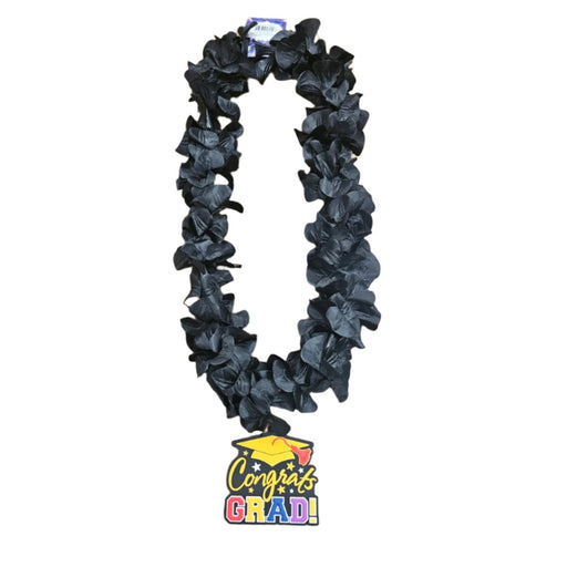 Black Silk Lei with Grad Tag - Lei - Silk