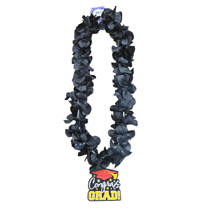 Black Silk Lei with Grad Tag - Lei - Silk