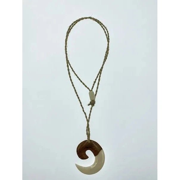 bone fish hook jewelry Bone and Wood Circle Fish Hook Pendant Necklace
