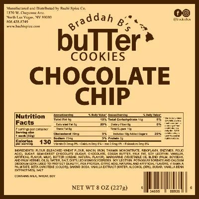 Braddah B's Butter Cookies - Chocolate Chip 8oz. Hosoda