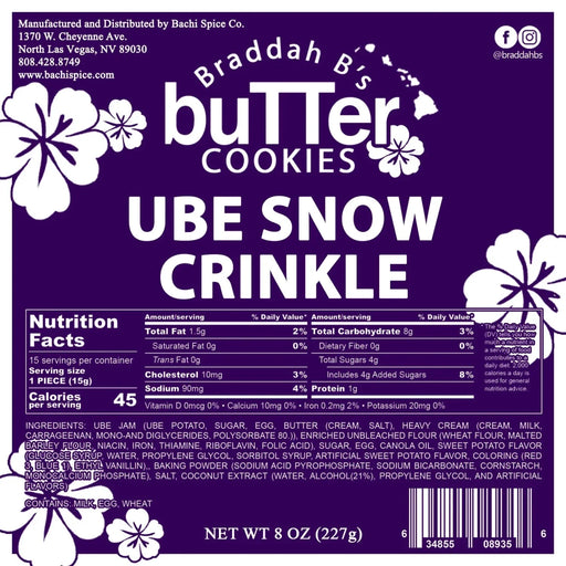 Braddah B's Butter Cookies - Ube Snow Crinkle Cookies 8oz. Hosoda
