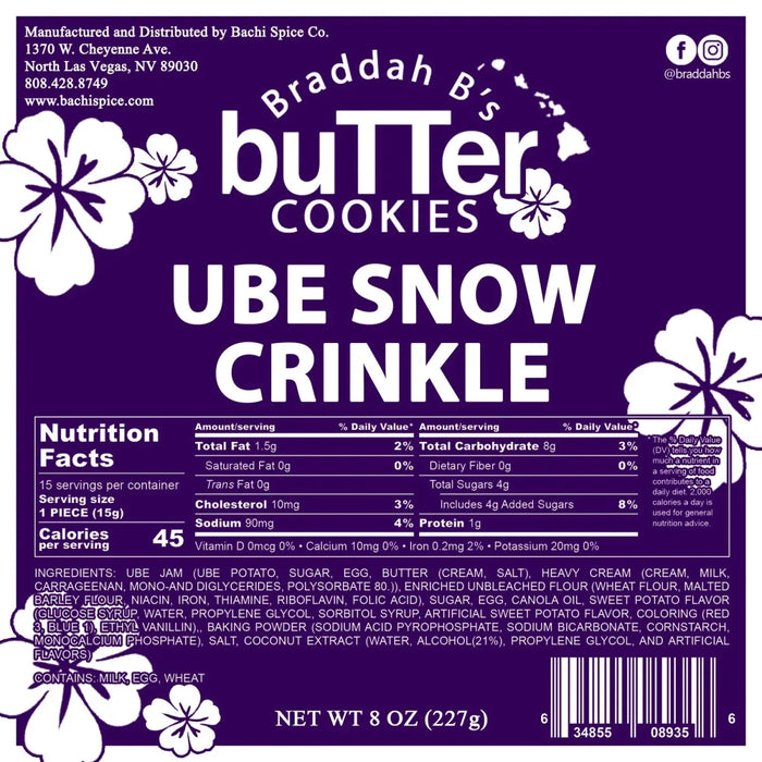 Braddah B's Butter Cookies - Ube Snow Crinkle Cookies 8oz. Hosoda