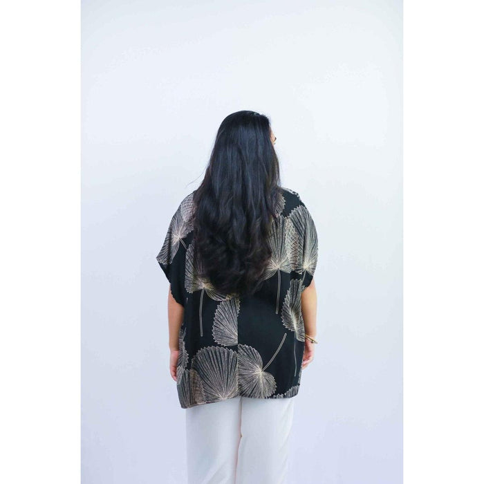 Comfortable Resort Blouse Top with Palm Leaf Loulu Print Muumuu Rainbow / DBA Princess Kaiulani Fashions