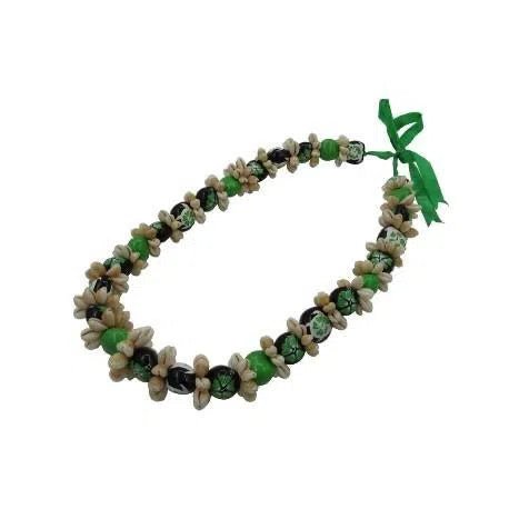 Cowrie Shell Kukui Nut Lei with Hibiscus & Honu - Lei - Leilanis Attic