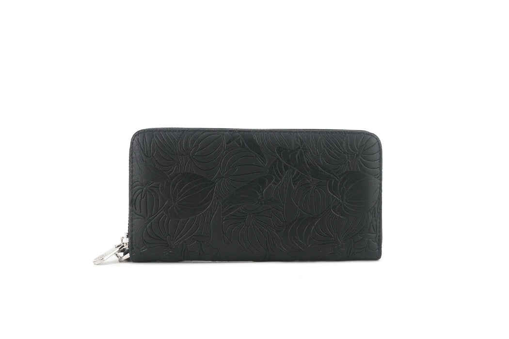 Happy Wahine, Wallet Kaylee Anthurium Embossed Black Happy Wahine