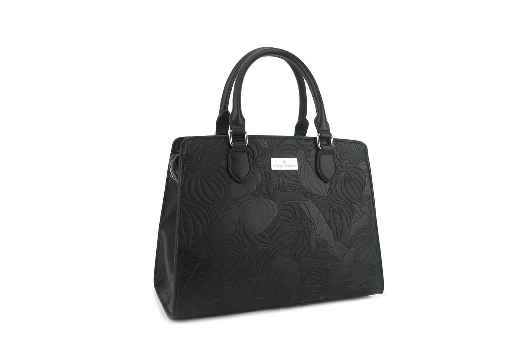 Happy Wahine Satchel Gigi, Anthurium Embossed Black Happy Wahine