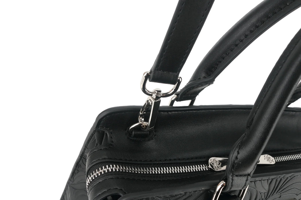 Happy Wahine Satchel Gigi, Anthurium Embossed Black Happy Wahine