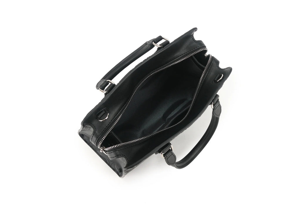 Happy Wahine Satchel Gigi, Anthurium Embossed Black Happy Wahine