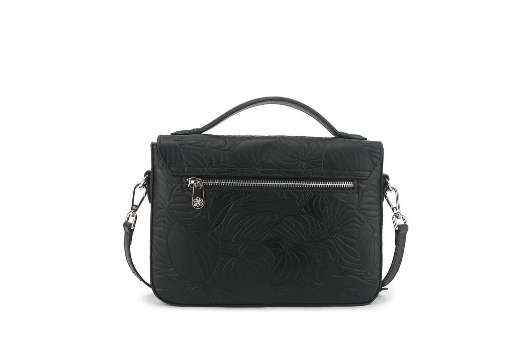 Happy Wahine Satchel Alice Anthirium Black Embossed Happy Wahine