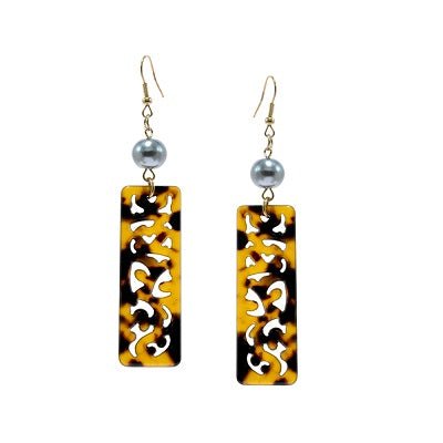 Faux Turtle Shell Earrings with Pearl-Jewelry-Leilanis Attic