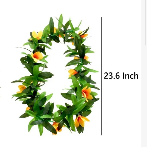 Artificial Silk Maile Leaf and Yellow/Orange Flower Lei DK Hawaiian Collection