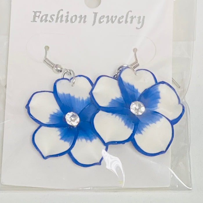 Large Fimo Plumeria and Crystal Drop Earrings DK Hawaiian Collection