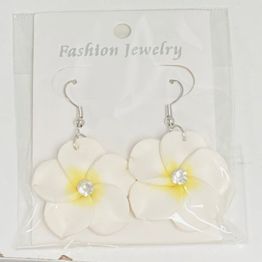 Large Fimo Plumeria and Crystal Drop Earrings DK Hawaiian Collection
