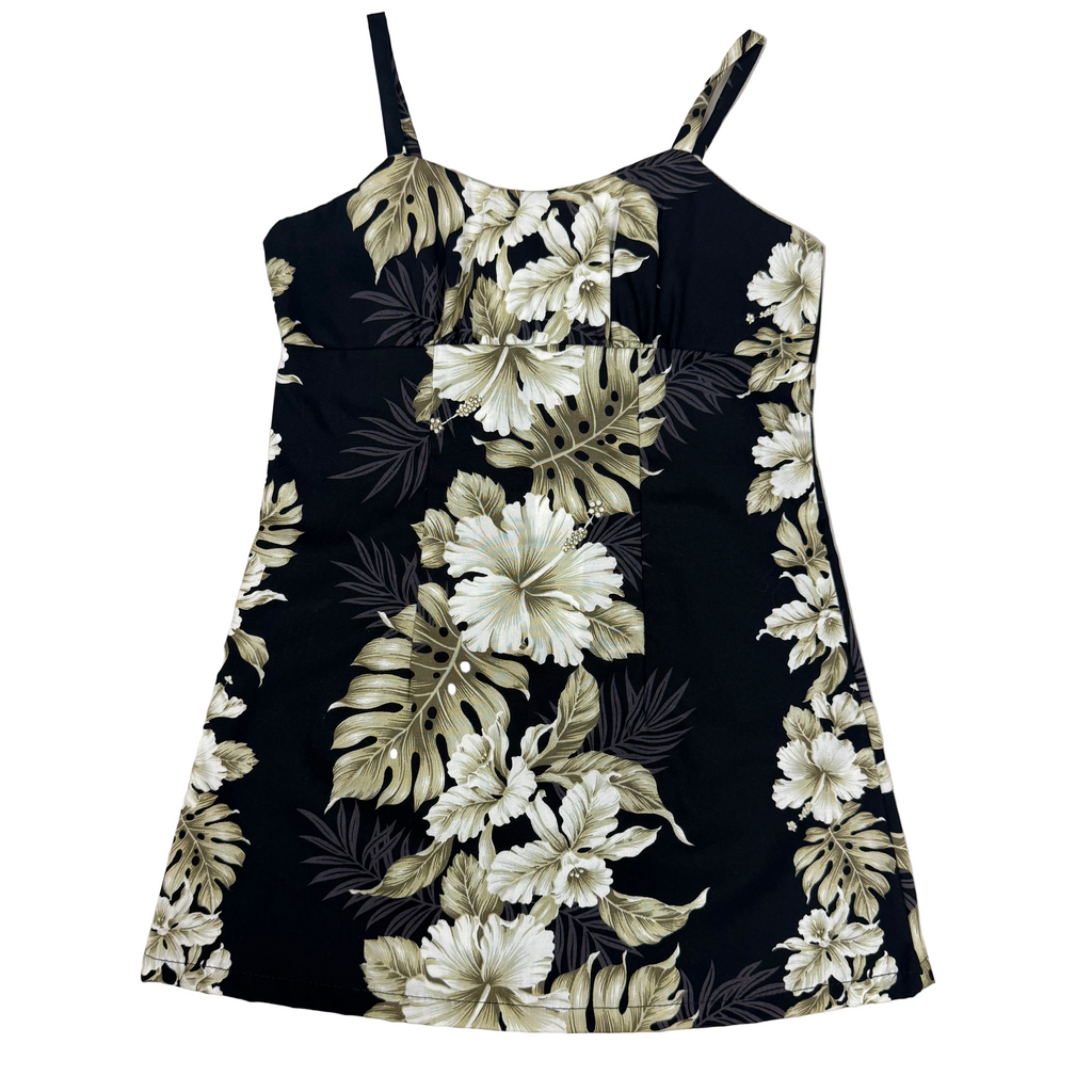 monstera print dress 100% Cotton Keiki Hibiscus Monstera Dress 2 / Navy Blue