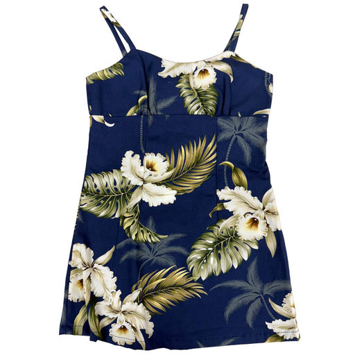 monstera print dress Girls Orchid Monstera Dress 2 / Navy Blue