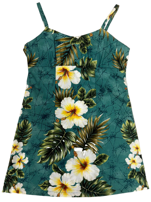 Girls White Hibicus Palms Dress Ky's International