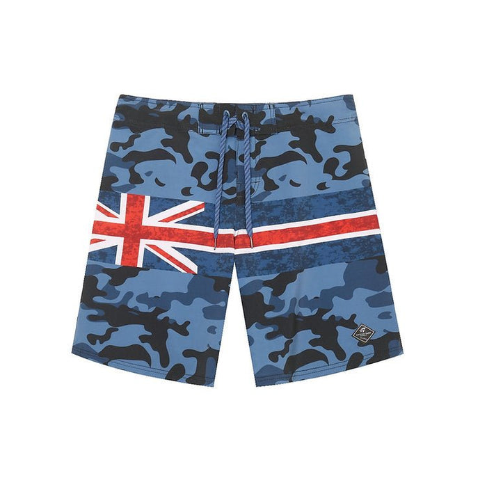 "Grey Blue/HI Flag" Board Short Men's 4 Way Stretch - Wailoa - Board Shorts - Mens