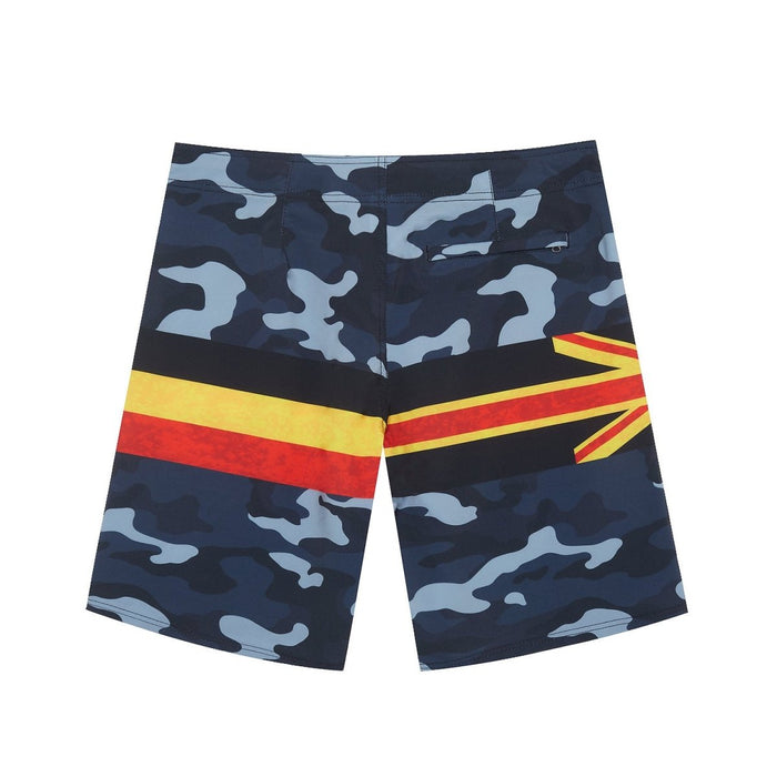 "Grey Camo/HI Flag" Board Short Men's 4 Way Stretch - Wailoa - Board Shorts - Mens
