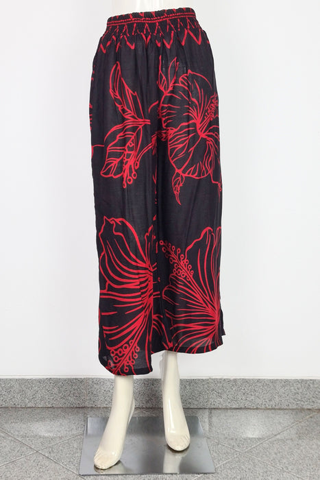 Hibiscus Sketch Haleiwa Wide Leg Pants - Black and Red