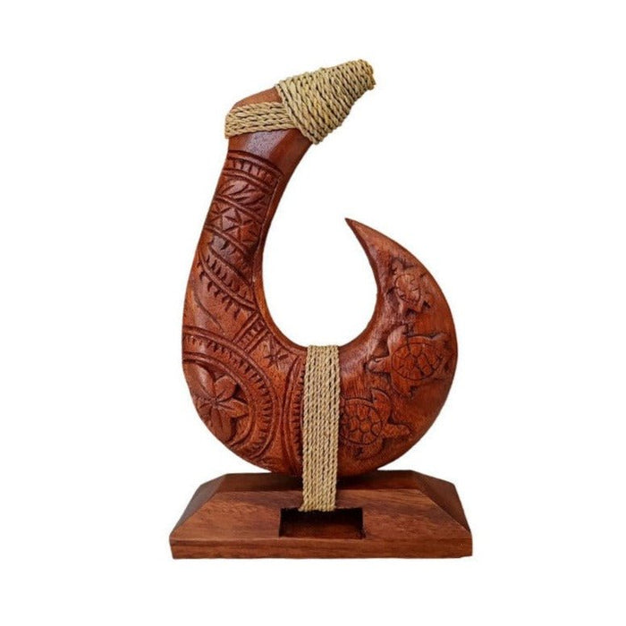 Hand Carved Wooden Fish Hook with Stand