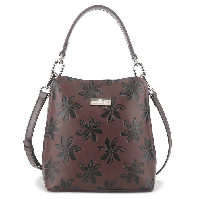 Happy Wahine, Crossbody Abby Tiare Brown Embossed Happy Wahine