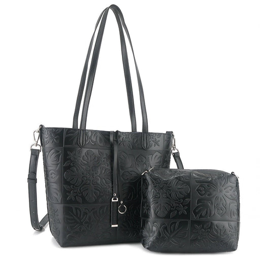 Happy Wahine Reversible Tote Nancy Small Quilt Embossed Black Happy Wahine