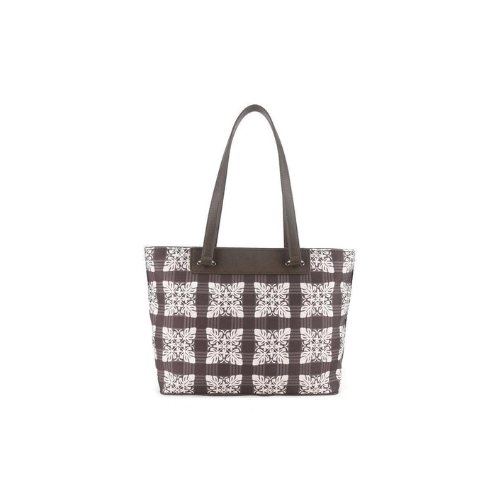 Happy Wahine Tote Bag Ke'olu Quilt Palaka Brown Happy Wahine
