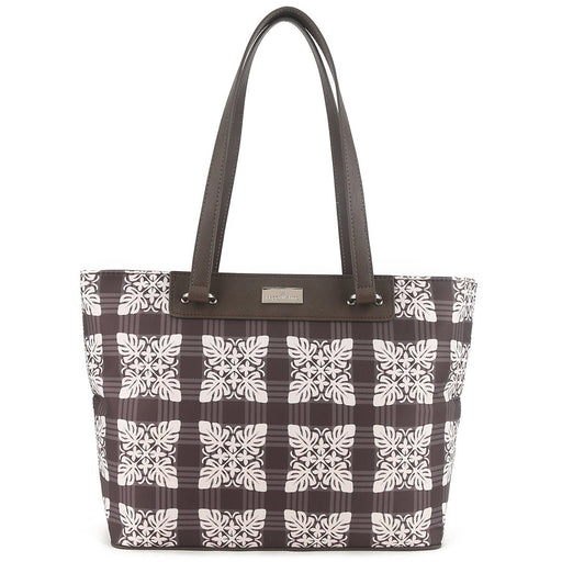 Happy Wahine Tote Bag Ke'olu Quilt Palaka Brown Happy Wahine