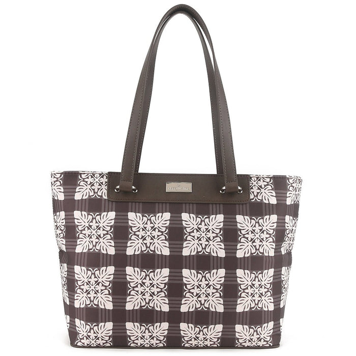 Happy Wahine Tote Bag Ke'olu Quilt Palaka Brown Happy Wahine