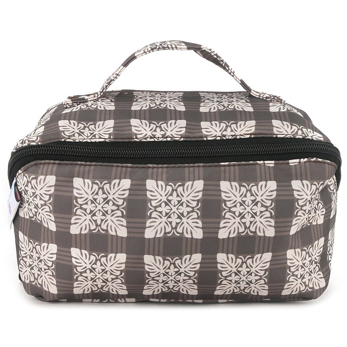 Happy Wahine Travel Cosmetic Pouch Quilt Palaka Brown Happy Wahine