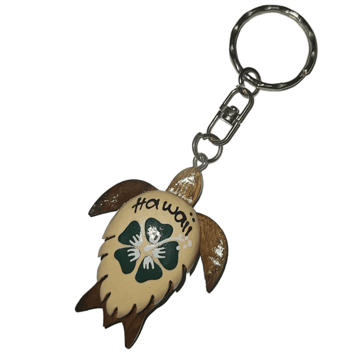 Hawaii Hibiscus Shell Wooden Honu Key Chains - Keychain - Leilanis Attic