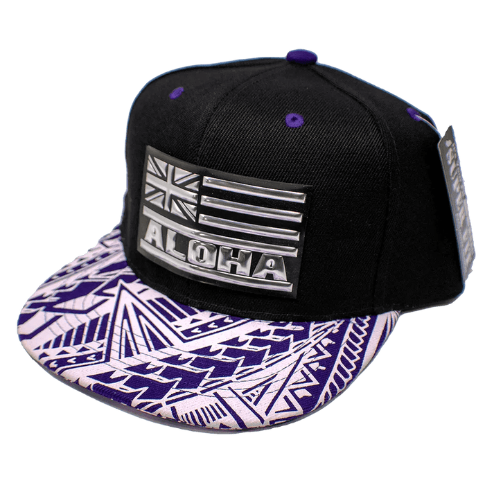 Hawaiian Flag Patch Purple Tribal Snapback - Hat - Leilanis Attic