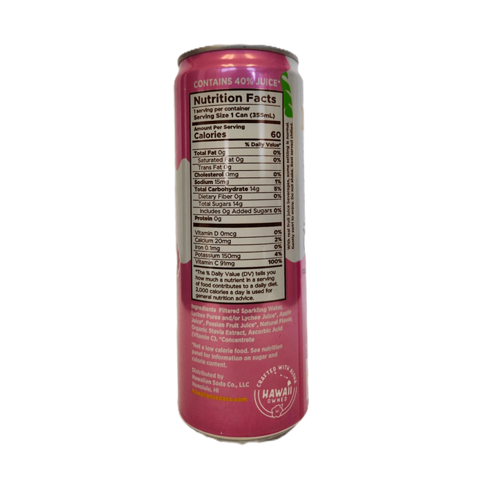 Hawaiian Soda Co. Sparkling Soda 12oz. - Lilikoi Lychee Hosoda