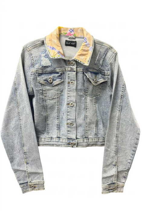 Hawaii Style Denim Jacket, Tan Lei Palaka- Crop Leilanis Attic